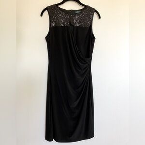 Ralph Lauren Black Sequin Sheath Dress with Keyhole, Size 8